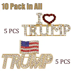 10 PCS Trump Pin Brooch Crystal Trump Word Brooch with US Flag（5PCS) Rhinestone l Love Trump Brooch Pin (5PCS) Trump Pins Glame Enamel Brooch Inspirational Badge Clothing Accessory Gift Jewelry for Men Women