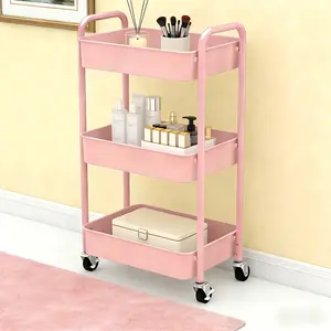3-Tier Rolling Utility Cart with Locking Casters | Metal Storage Organizer on Wheels | Space-Saving Mobile Cart with Handle | Multifunctional for Kitchen, Bathroom, Office, Dorm, Classroom & Bedside | Storage HomeHacks SpaceSaving