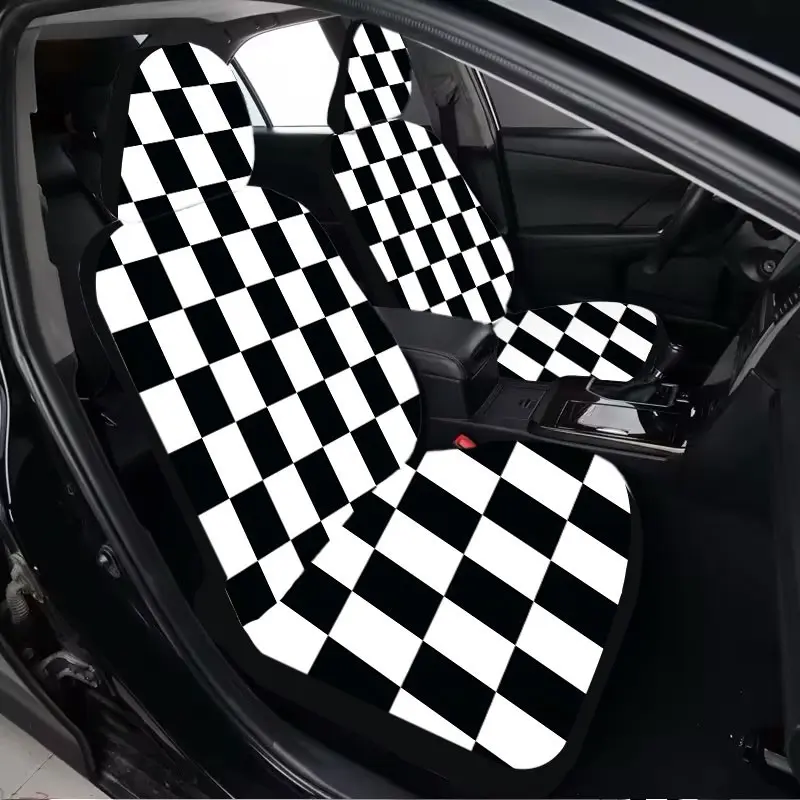[Car Seat Covers Full Set] Universal Car Seat Covers for 5 Seats | Breathable Washable Car Seat Protector Black White Checkerboard Pattern Car Seat Sun Cover Car Seat Covers Front Seats 2 Pieces Stylish Auto Interior Decoration