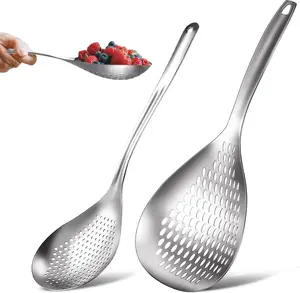 2 count Skimmer Slotted Spoon Spider Strainer Stainless Steel Skimmer Ladle Rustproof Frying Spoon Strainer Colander with Hanging Holes for Kitchen Cooking Draining and Frying
