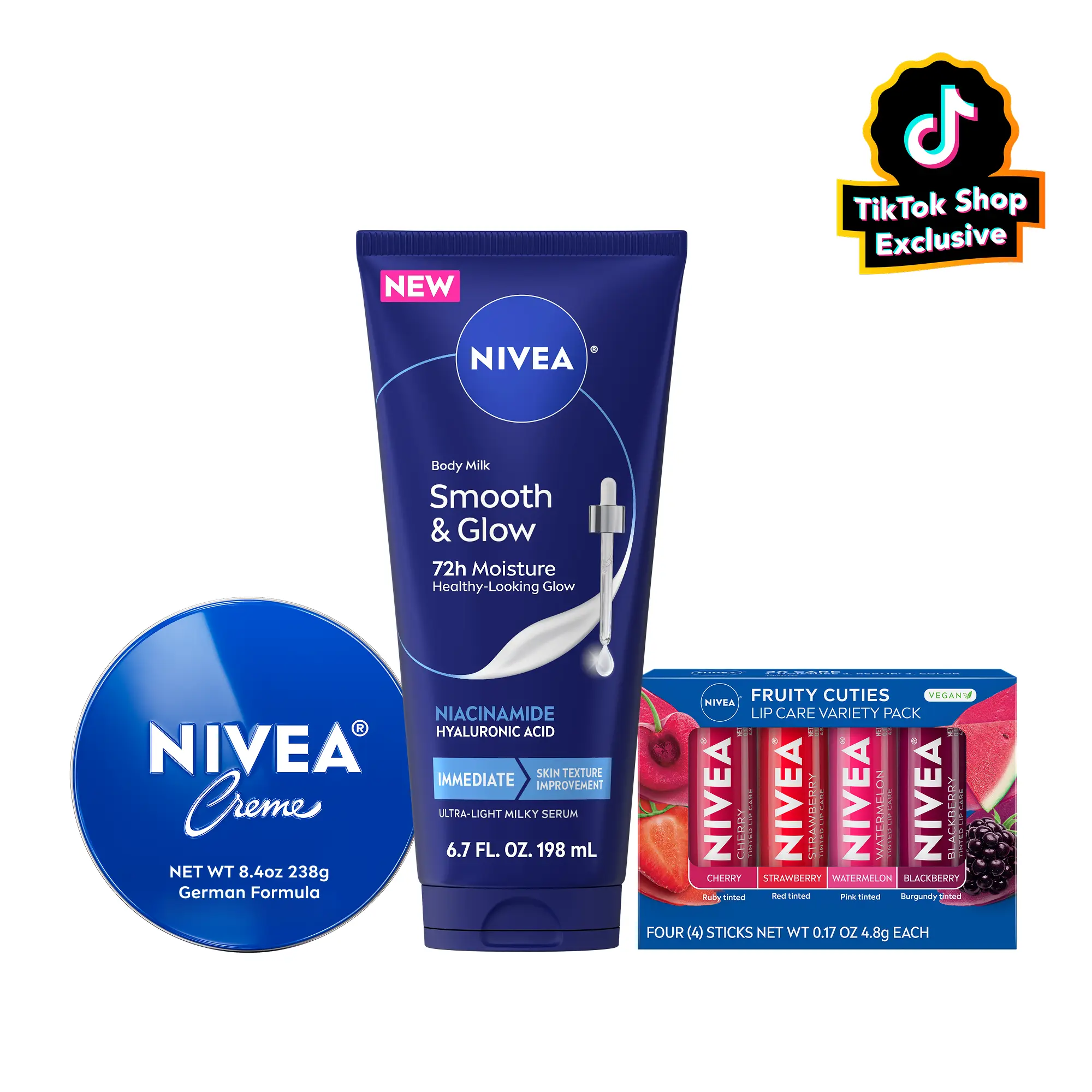 NIVEA Glow Up Trio- Smooth & Glow + Crème Tin + Fruity cuties