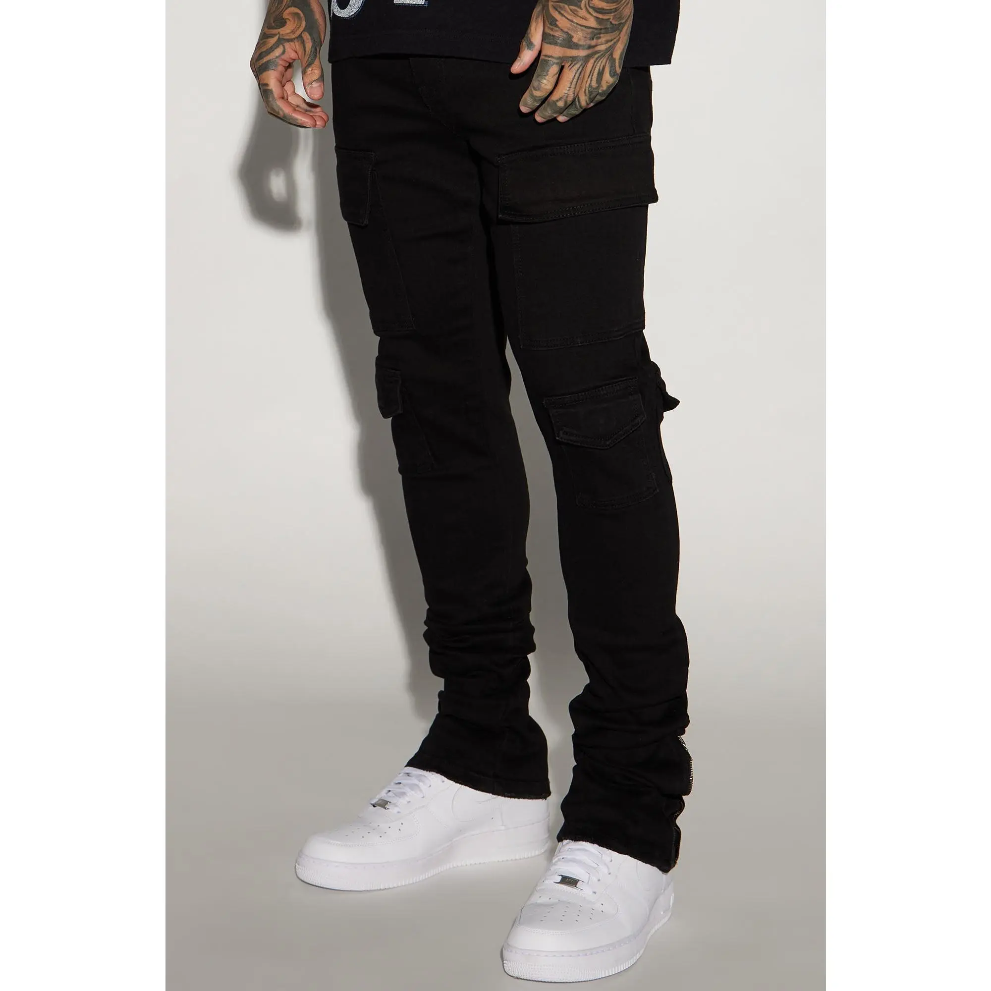 Convertible Stacked Skinny Flare Jeans - Black