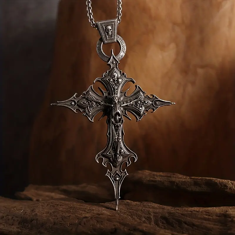 1pc New Personalized Retro Gothic Cross Skull Pendant Men's Necklace Party Trendy Punk Jewelry Gift daughter Silver Versatile Gold Plated Handmade Copper Initial whimsical men earring name bracelet piercing septum jade fake money floating navel conch