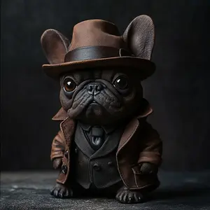 Resin Craft Dog Statue Figurine with Unique Craftsmanship for Home Decor, Living Room Bedroom Study Desk Decorative Ornament, Unique Gentleman Bulldog Sculpture