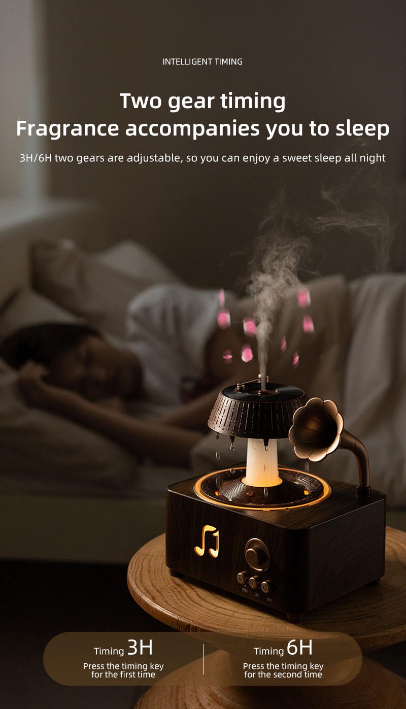 Aromatherapy Diffuser, 250ml Rotating Raindrop Record Player Design Essential Oil Diffuser & Water Mist Humidifier, Ultrasonic, Wood Grain with Remote Control, Colorful LED Night Light, Timer for Bedroom Home Office Decor