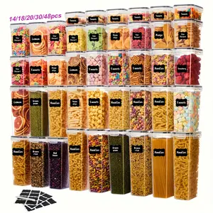 8/24/48/60pcs Airtight Food Storage Containers With Lids, BPA Free Plastic Kitchen Storage Containers For Spaghetti, Cereal, Pasta, Flour And Sugar Containers, 24 Lids+24 Containers