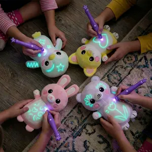 Glowmate Erasable Graffiti Plush Toy, Glows in Dark, Magic Drawing Soft Filled Animal, Perfect Birthday Gift for Boys and Girls, Safe and Non-Toxic