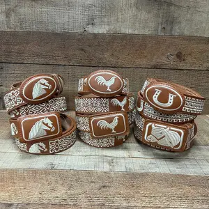 Men's Genuine Leather Handmade Embroidery Honey Belt Cinto Bordado Miel