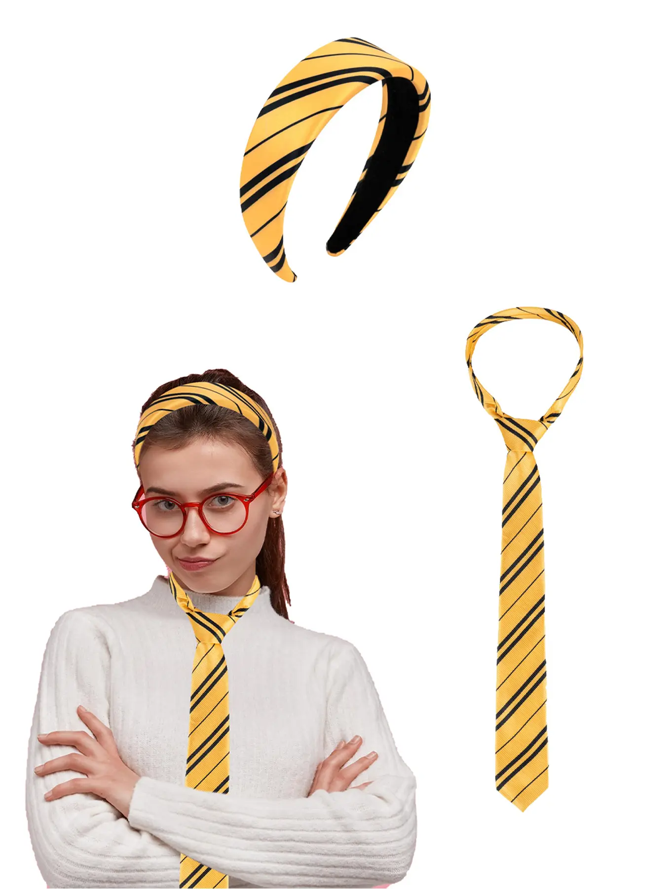 2-piece set of headbands and tie combinations for women, Chic headbands with a sweet campus style and slash stripe pattern. The headband is suitable for daily campus wear. JK suit is a fashionable and versatile outfit, Hairband