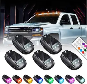 Automotive Solar LED Roof Lamp 5 Solar Lights , Remote Controlled Roof Light-Multi Color LED with Wireless Control, Waterproof, for Off-Road Trucks, SUVs or Cars RGB Strobe