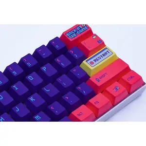 RETRO GAMING KEYCAPS  - cyberpunk keycap set for pc gaming and desk setups - home office accessories - purple keycaps for mechanical keyboards