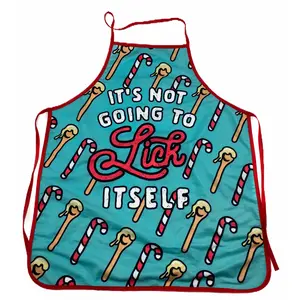 It's Not Going to Lick Itself Apron Funny Christmas Baking Candycane Graphic Novelty Smock Funny Graphic Kitchenware Bakeware Christmas  Funny Food  Novelty Cookware Blue
