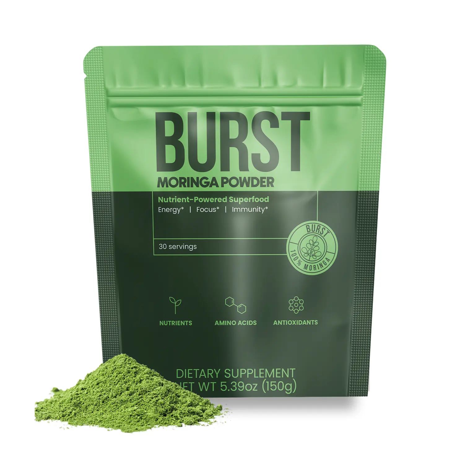 100% Pure Moringa Powder for Energy, Hormonal Balance & Skin