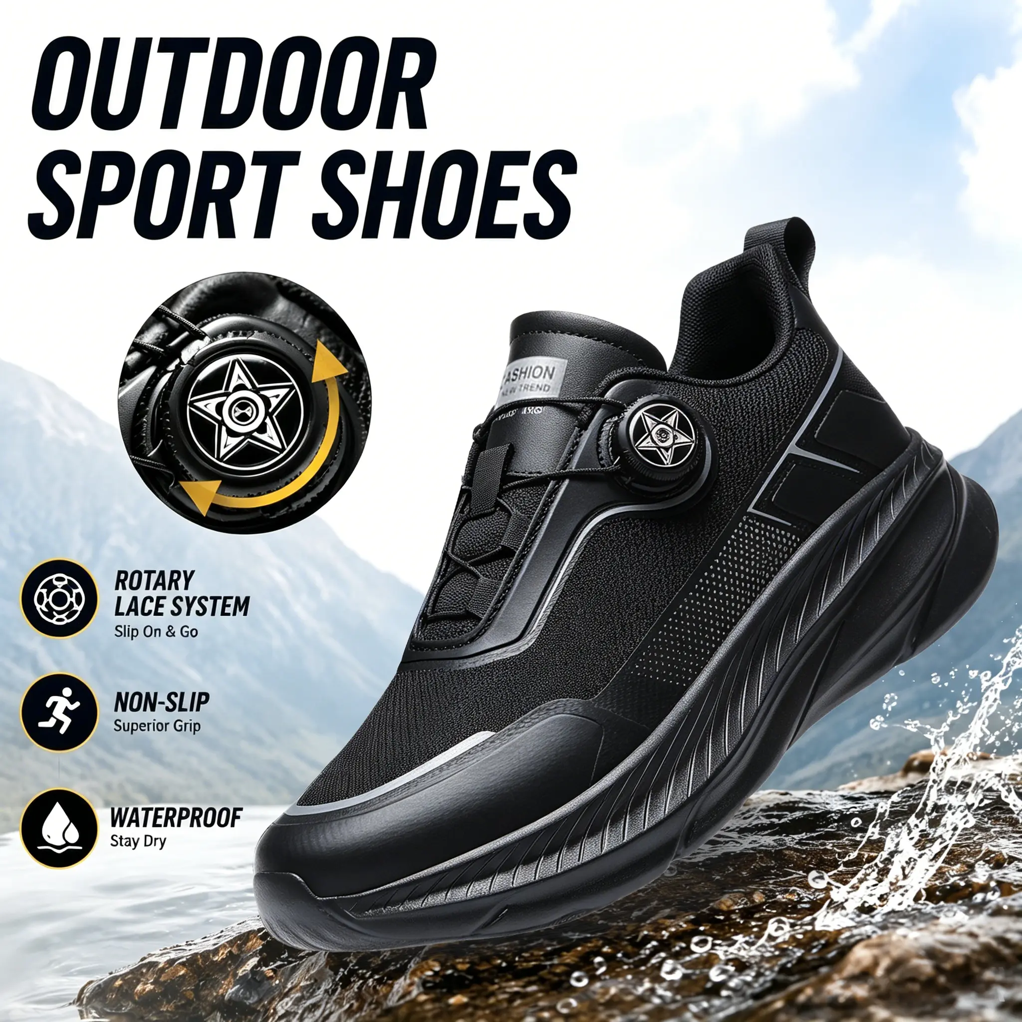 Unisex Walking Shoes - Waterproof, Anti-Slip, Wide Toe, Slip-On, Breathable Low-Cut PU Mesh, MD Rubber Cushioning Sole, EVA Comfort Insole, Multiple Sizes, Black Men's Work & Safety Footwear, Durable Against Oil Spills, All Seasons