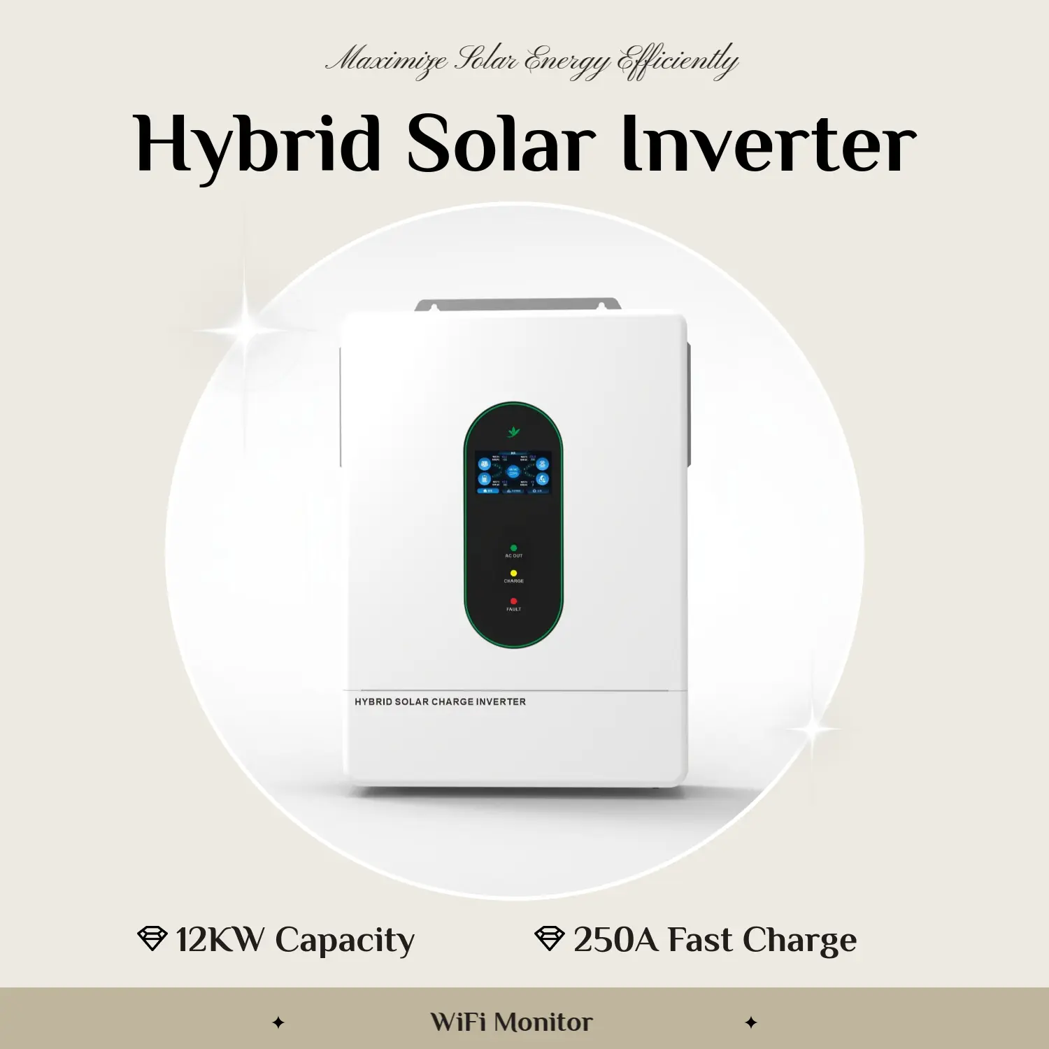 12KW 48V Split Phase Hybrid Solar Inverter, 18000W PV Input & 250A Fast Charge, 120V/240V Off-Grid System, 2 MPPT, WiFi Monitor, 6-Unit Parallel, UL Listed for Home Battery Backup (Li-ion/Lead Acid)