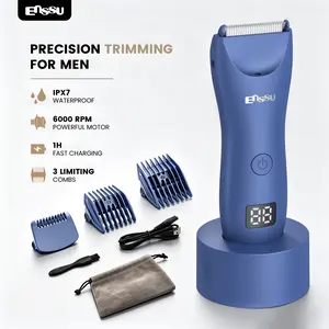 Enssu Mens Body Hair Trimmer, Waterproof Electric Groin Hair Trimmer with Ceramic Blade, LED Power Display, Rechargeable Pubic Hair Shaver for Men Personal Grooming