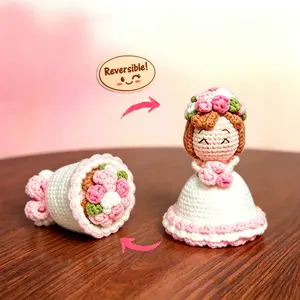 Reversible Crochet Flower Bouquet, Bride Amigurumi Crochet Doll, 2-in-1 Flippable Wedding Gift, Handmade Knitted Bouquet Turns into Cute Bride Plush for Anniversary Romantic Surprise
