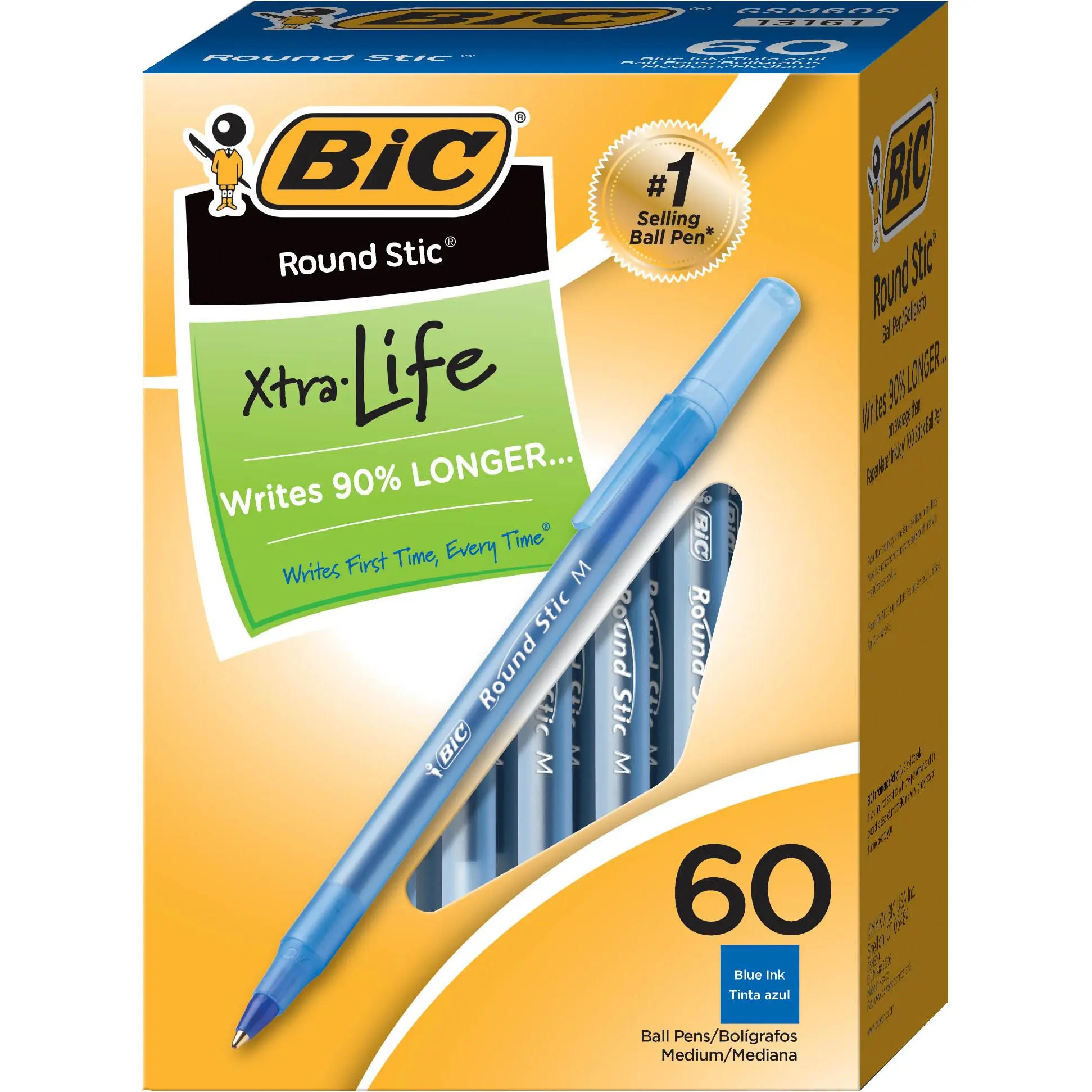 BIC Round Stic Xtra Life Ballpoint Pen - Handwriting Writing Pen for School Supplies, Medium Point (1.0mm), Blue, 60-Count