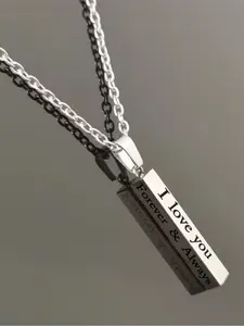 Personalized Vertical Bar Necklace for Couples, Custom Engraved Stainless Steel Pendant, "I Love You Forever & Always" Jewelry, Ideal Valentine's Day Gift for Men & Women