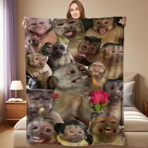 Funny Monkey Thickened Blanket, Soft & Warm, Perfect for Sofa, Bed, Office, Camping | Christmas, Halloween Gift | Cozy & Creative Birthday Gift for Family