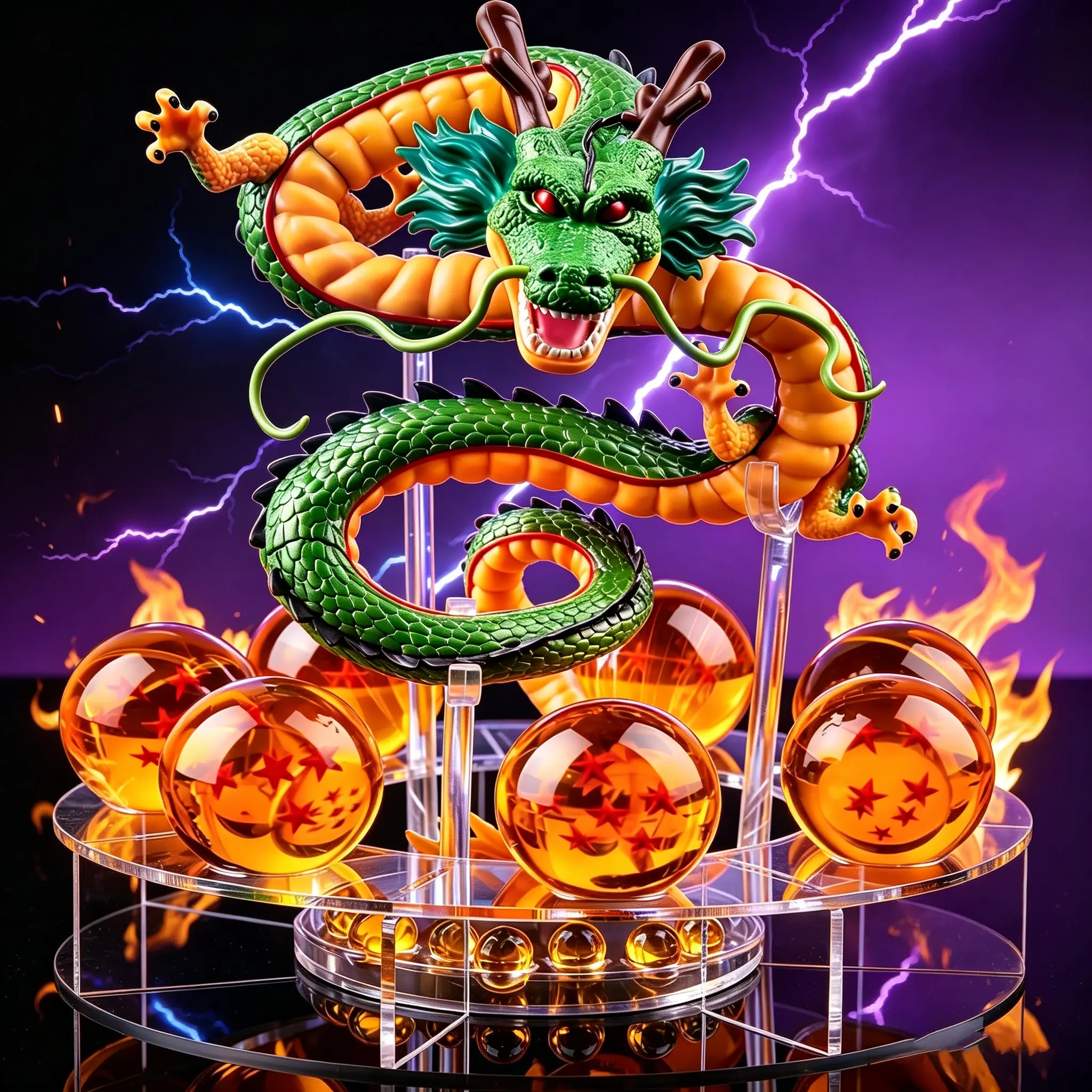Mythical Oriental Dragon17CM Resin Figurine Complete Set with 7 Star Pattern Clear Crystal Spheres Fantasy Collectible Desktop Statue Home Decor Ornament Ideal Holiday Gift for Collectors