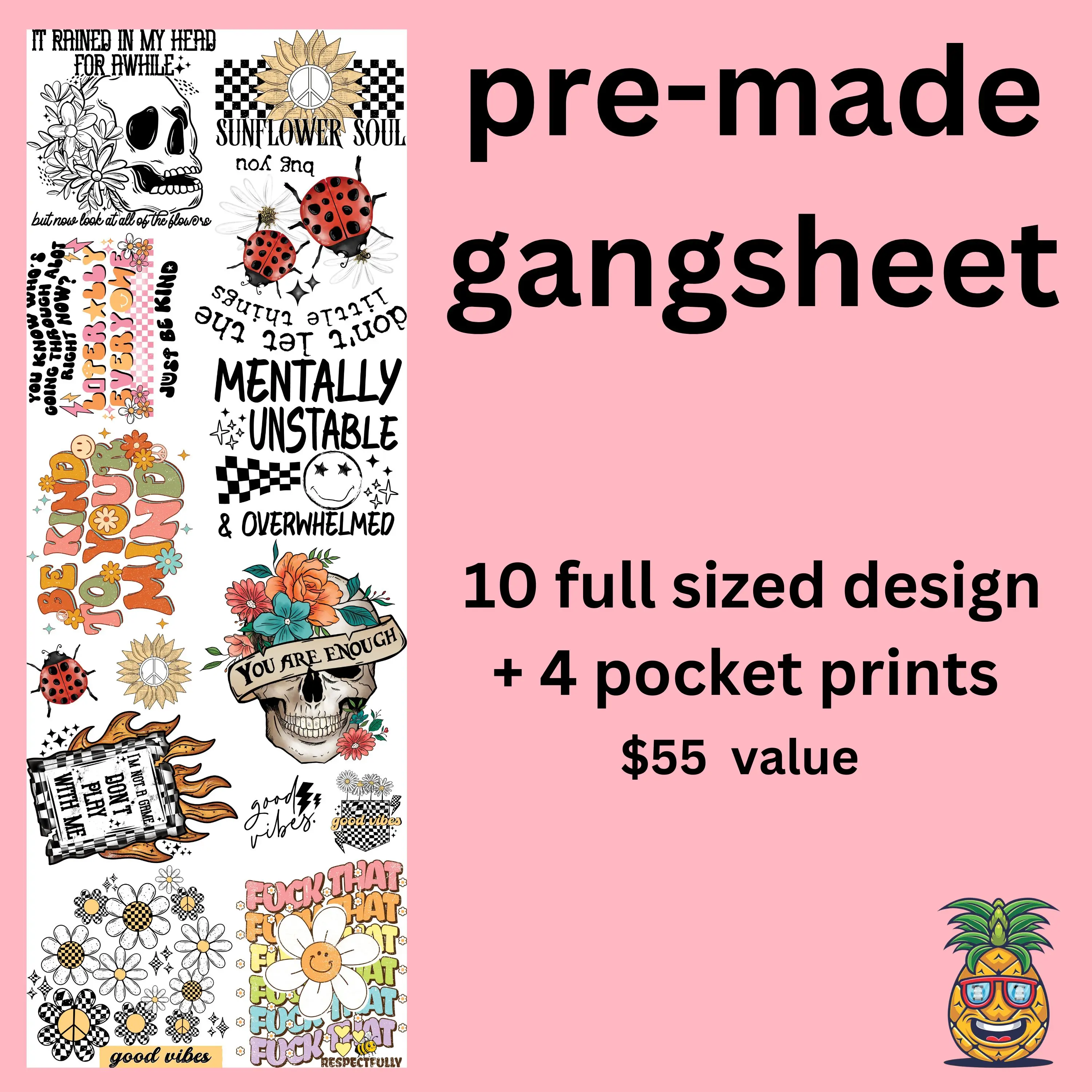 MENTAL HEALTH GANGSHEET (22x60) DTF TTRANSFERS - DIRECT TO FILM