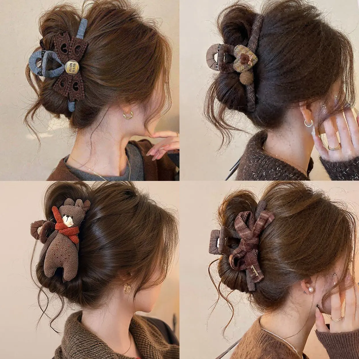 Brand New Sealed Cute Brown Bear Plush Hair Claw Clip, Large Anti-slip Shark Grab Clip for Women Thick Hair, Vintage Sweet Style Hair Accessory for Daily Commute & Hairstyle Fixing, Unisex Decorative Hairpin