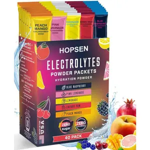 HOPSEN 40 Pack Multivitamin Hydration Packets for Recovery - 5 Delicious Flavors - Electrolytes Powder Packets No Sugar - No Calories, Gluten Free, Keto - 40 Servings - Made in USA