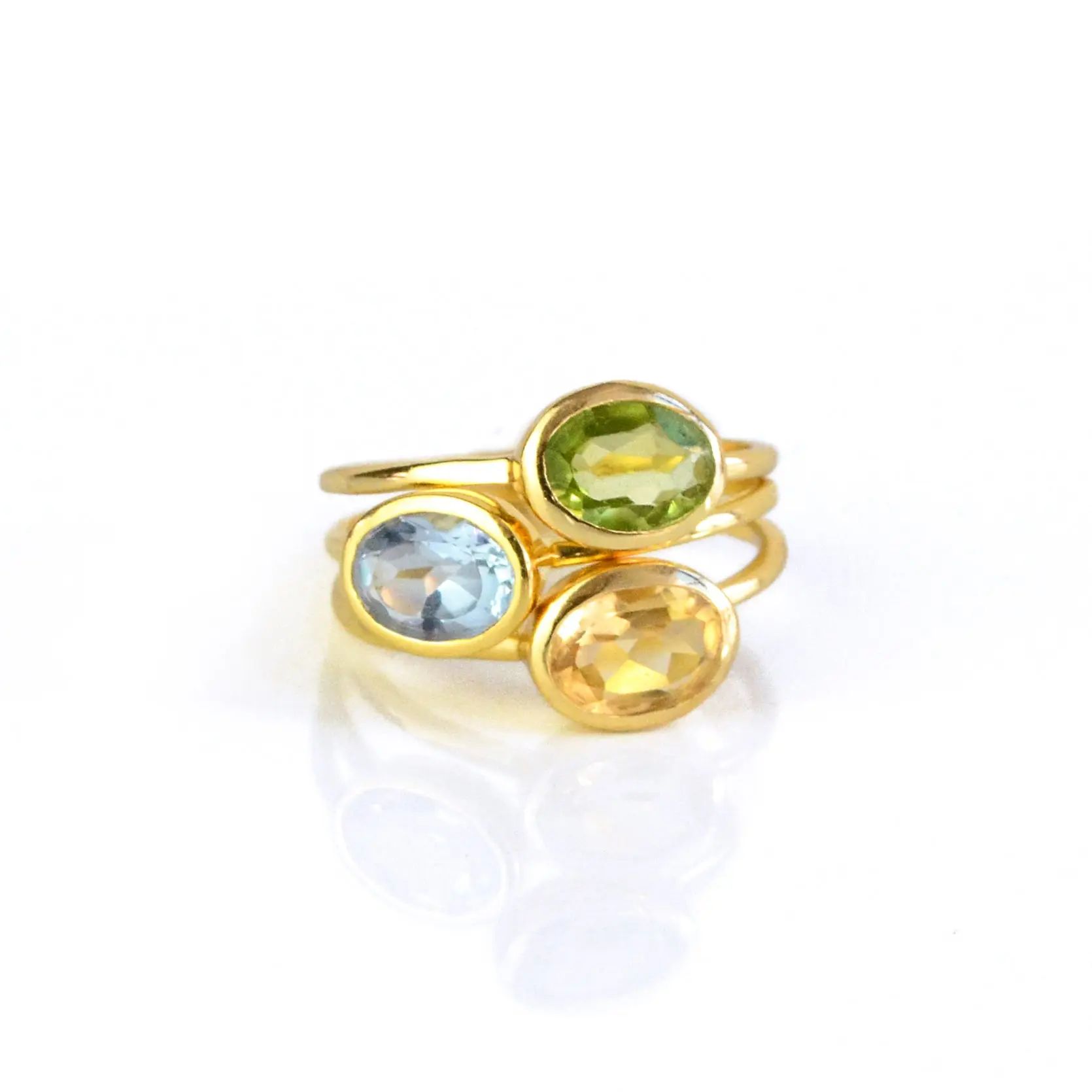 Stackable Oval Birthstone Rings, Custom Gemstone Stacking Jewelry Gift