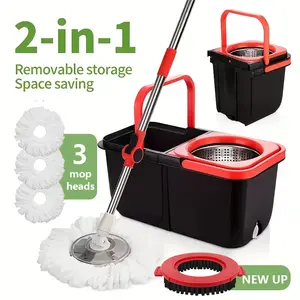 Mop And Bucket Set with 360° Rotatable Mop 3 Microfiber Heads 61-Inch Adjustable Handle Efficient Cleaning Supplies