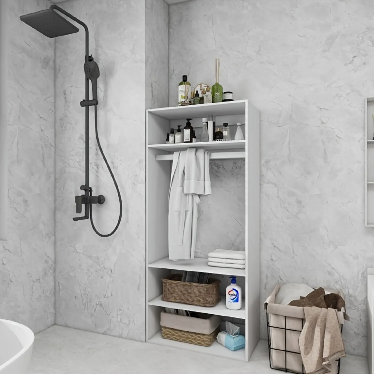 Modular Wooden Closet System 4 Shelves Closet Organizer and Storage Modern Shelving for Walk in Closet Bedroom Built-in Clothes Storage White