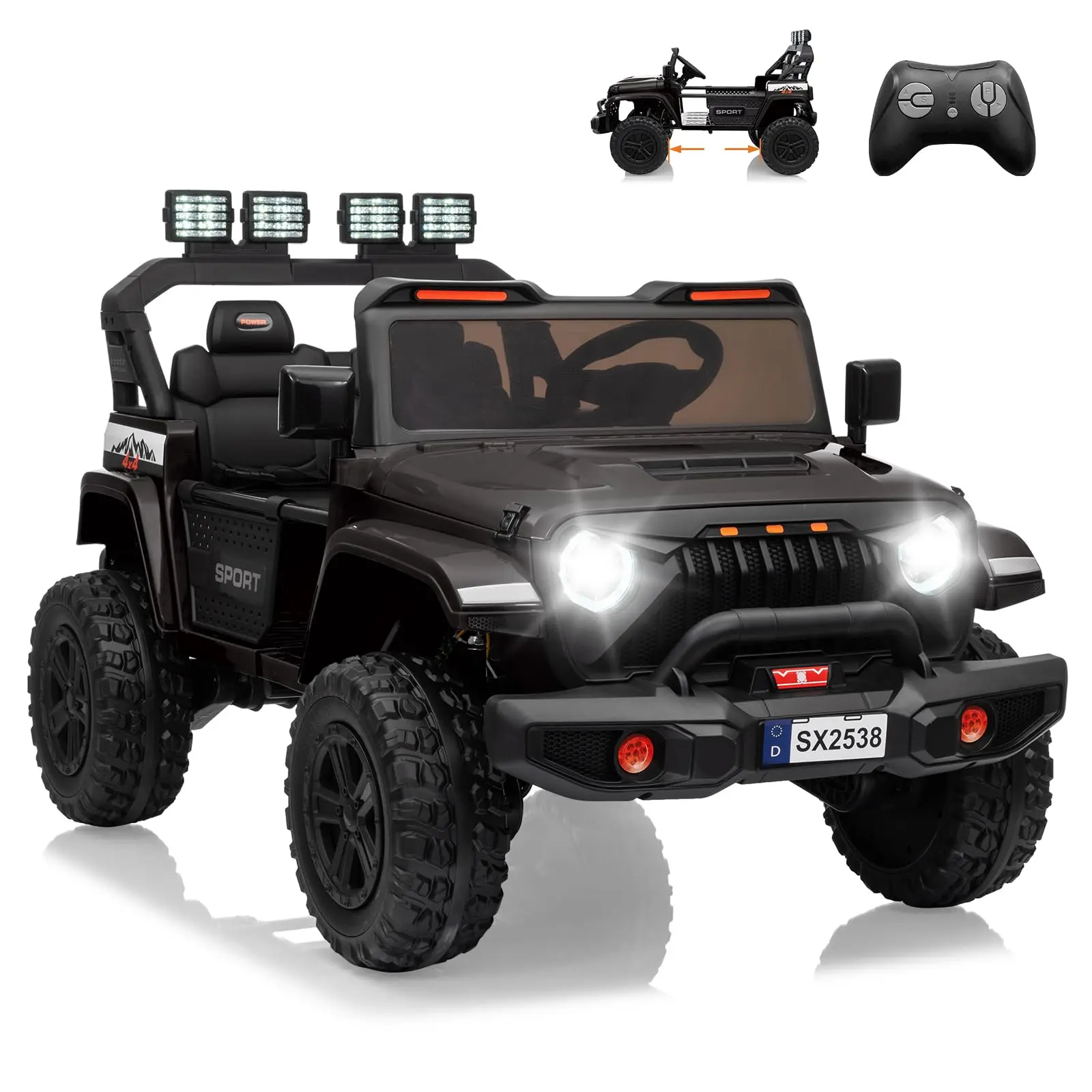 Gaomon 24V 4WD 2-Seater Ride On Car for Big Kids - Remote Control Electric Vehicle with 4WD Stability, Adjustable Footwell, 3 Speeds, LED Lights, Bluetooth Connectivity