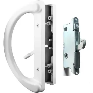 Patio Door Handle Set with 45° Mortise Lock Perfect Replacement for Sliding Glass Door Fits 3-15/16" Screw Hole Spacing Non-keyed Latch Lock White Diecast Reversible Non-Handed Design