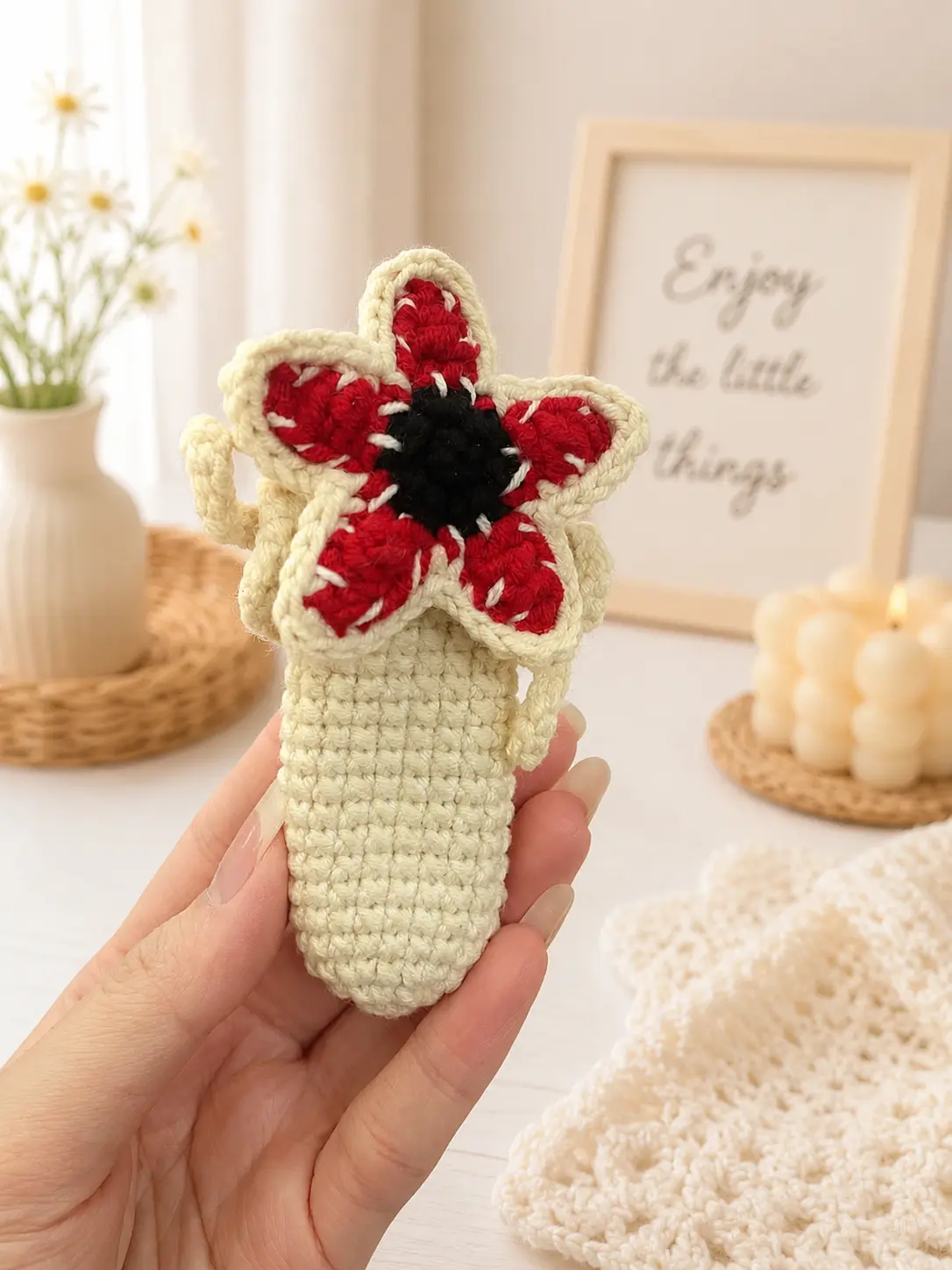 Handmade Demogorgon Crochet Anti-Stress Toy – Soft Yarn Monster Fidget Plush, Stranger Things Inspired Sensory Squeeze Toy, Cute Desk Stress Relief Collectible Gift