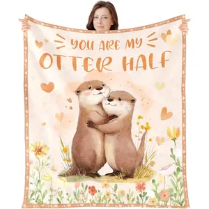 Anniversary Flannel Blanket Gifts for Women Otter Flannel Blanket for Boyfriend Girlfriend Otter Lovers Gift for Boys Girls I Love You Gift for Her Him Birthday Valentines Gifts for Husband Wife