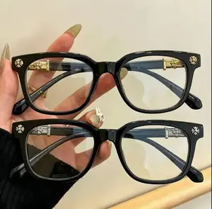 Chrome Hearts Square Non-Prescription Anti-Blue Light Glasses - Metal Frame, Flat Lens Fashion Eyewear for Men & Women