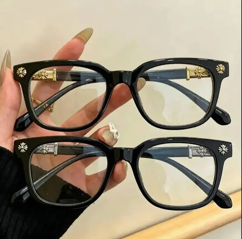 Chrome Hearts Square Non-Prescription Anti-Blue Light Glasses - Metal Frame, Flat Lens Fashion Eyewear for Men & Women