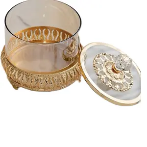Elegant Candy Jar with Gold Trim and Crystal Knob, Home Organizer for Stylish Storage and Display of Snacks, Bonbons