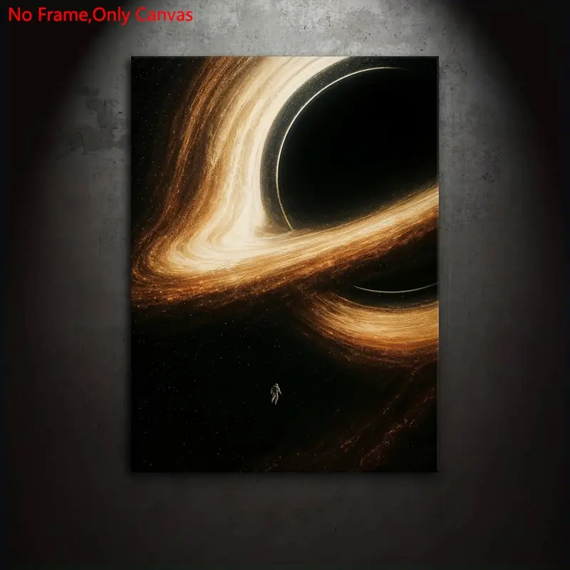 1 piece/set of frameless canvas painting print posters, Wall art, Wall Decor Art, Space Theme Design, science fiction art, astronauts facing black holes in Interstellar, suitable for space enthusiasts, ideal gift for bedroom, living room