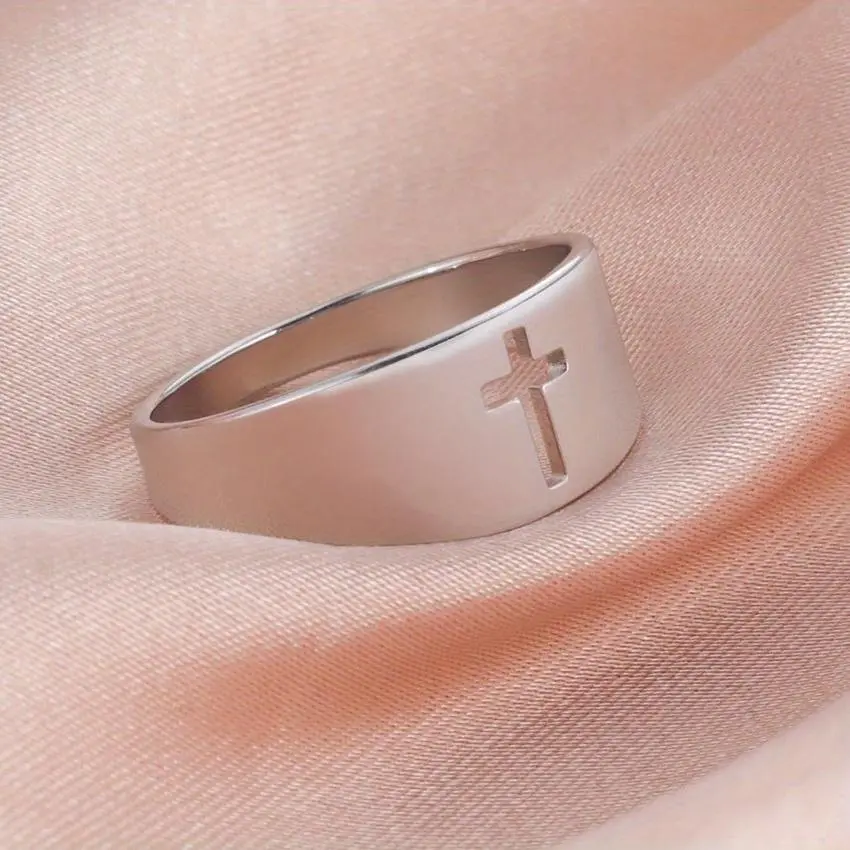 [Prayer Ring] Stainless Steel Elegant Women's Prayer Ring with Cross Cutout – Ideal for Daily Wear and Parties, Perfect Birthday Gift