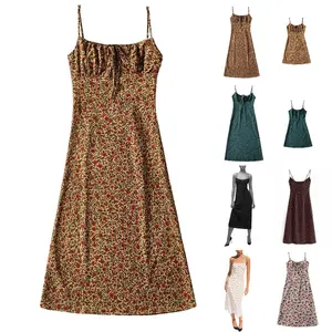 Tanming Women's Floral Dress Low-Cut Square Neck Spaghetti Strap Tie Bodycorn 90s Y2k Sun Dresses Springfresh Casual Wear Women's Slip Summer Dress with Adjustable Straps & Elastic Neckline