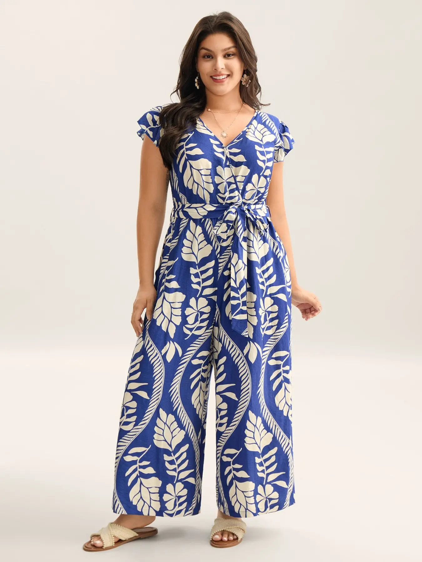 Women's Plus Size Boho Floral Print High Waist Casual Style Jumpsuit with Pockets, Casual Summer Short Romper, Comfortable One-Piece, Fashionable Ladies' Clothing, Womenswear, Bohemian, Loose