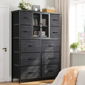 Raybee  Dresser for Bedroom with Mesh Door, with 10 Fabric Drawer ,Metal Frame,Wood Top,for Closet,Entryway,Living Room