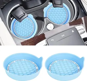 Car Cup Coaster Universal Non-Slip Cup Holders Bling Crystal Rhinestone Car Interior Accessories 2 Pack Light Blue