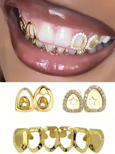 3Pcs Grillz Women's Teeth Jewelry Set, Teeth Cover Girls, Hollow Heart Design Copper Material Plated Zirconia Craftsmanship, Ideal for Festivals Parties Role-Playing Aesthetic