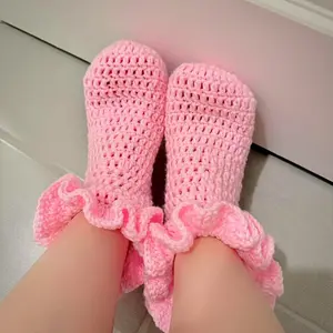 Cute Handmade Knitted Socks for Women - Comfortable One Size Fits All, Fits Shoe Sizes 4-10, Casual Womenswear for Daily Wear Lace Lace，Knitted Crochet Socks