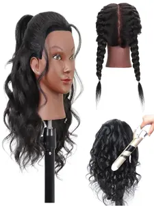 Mannequin Head with Human Hair 16" Cosmetology Manikin Doll Head 100% Real Human Hair for Styling Hairdresser Practice Braiding with Free Clamp Holder Weft Hair Extensions Hair Replacement