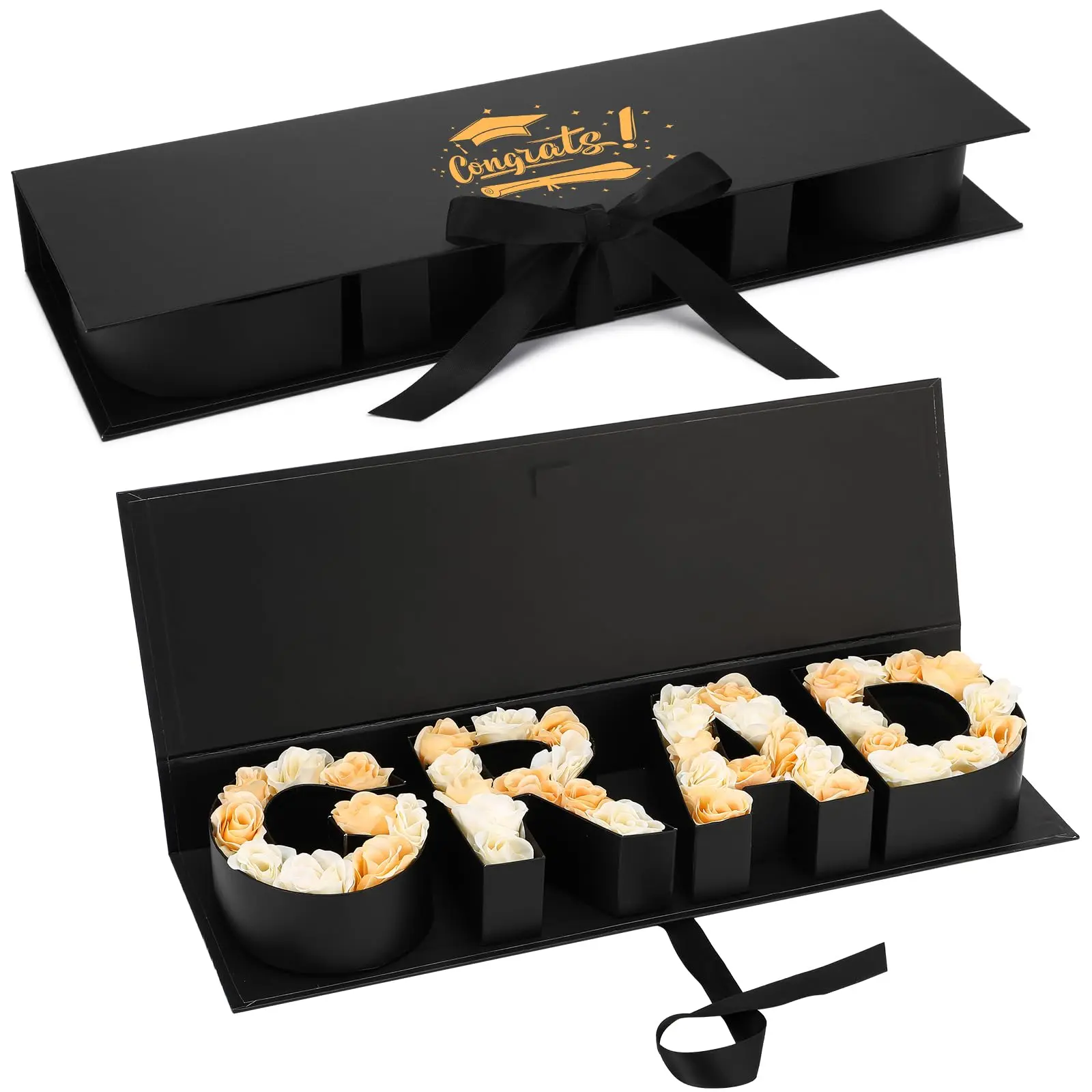 DIY Graduation Gift Box Empty Grad Letter Large Box Graduation Flower Gift Box Candy Cookie Chocolate Gift Box with Ribbon Favor for Boyfriend Son Daughter Graduation Birthday Class Reunion Party Supplies