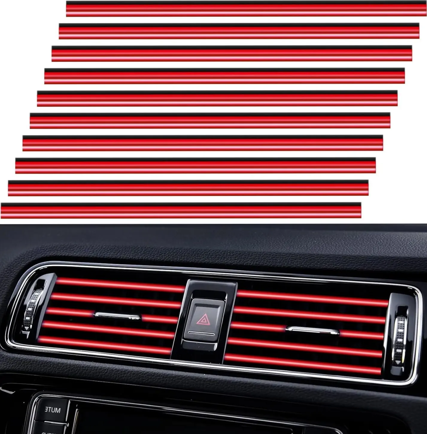 20 Pcs Red Chrome PVC Car Vent Outlet Trim Strip, DIY Decor Auto Accessory for Straight Grilles, 7.7 In Vehicle Interior Replacement for Cars