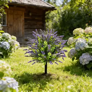 1 Pc /2 Pcs Artificial flowers with garden stakes, outdoor lavender shrubs - Lifelike Artificial Flower, perfect for creating a spring/summer atmosphere, suitable for patio decoration, garden fences, indoor and outdoor décor, Artificial Lavender Plant